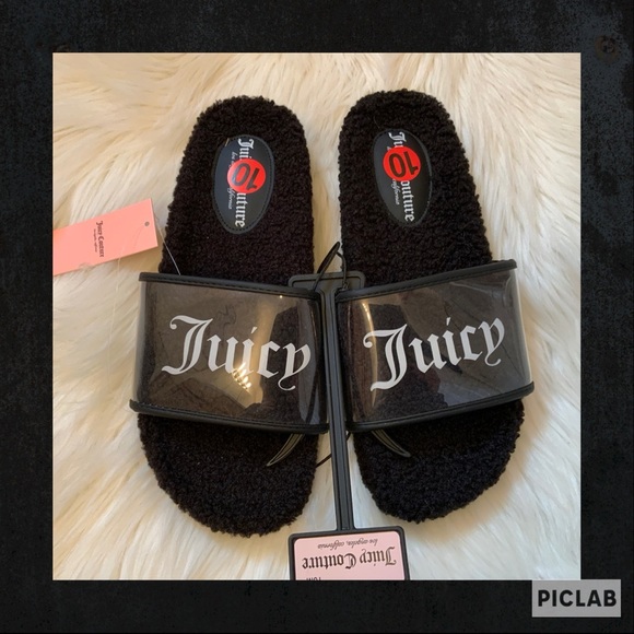 Juicy Couture Shoes - Juicy Couture Saga Fuzzy Slides Shoes - NWT - Size 10